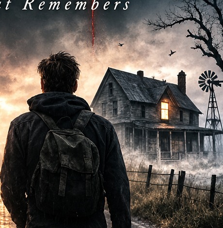 Detail from The Black Mile cover art showing the farmhouse at the edge of the road